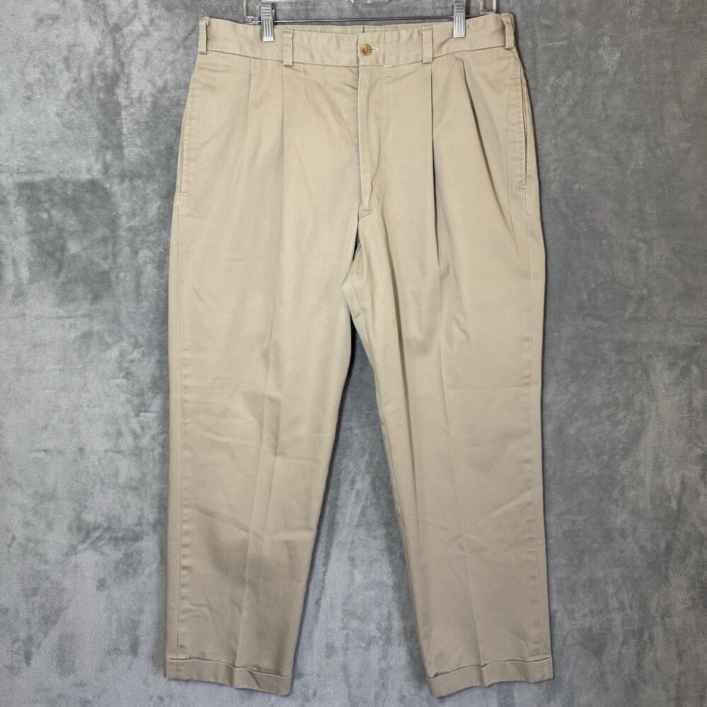 Bills Khakis Khaki Pleated Dress Pants Men's Size 36 Cuffed Preppy Old Money Ivy